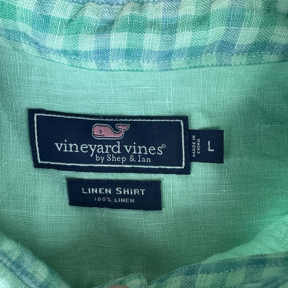 Vineyard Vines Shirt Mens Size Large Green Linen  Twill Button Up Preppy - Picture 3 of 9